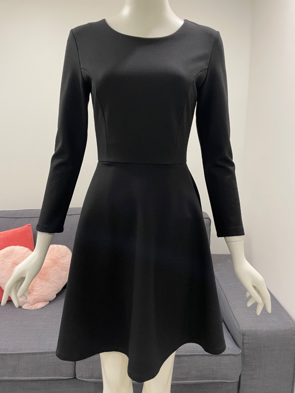 LULUS Fit & Flare Little Black Dress with Stretch and Long Sleeves Size S Lined